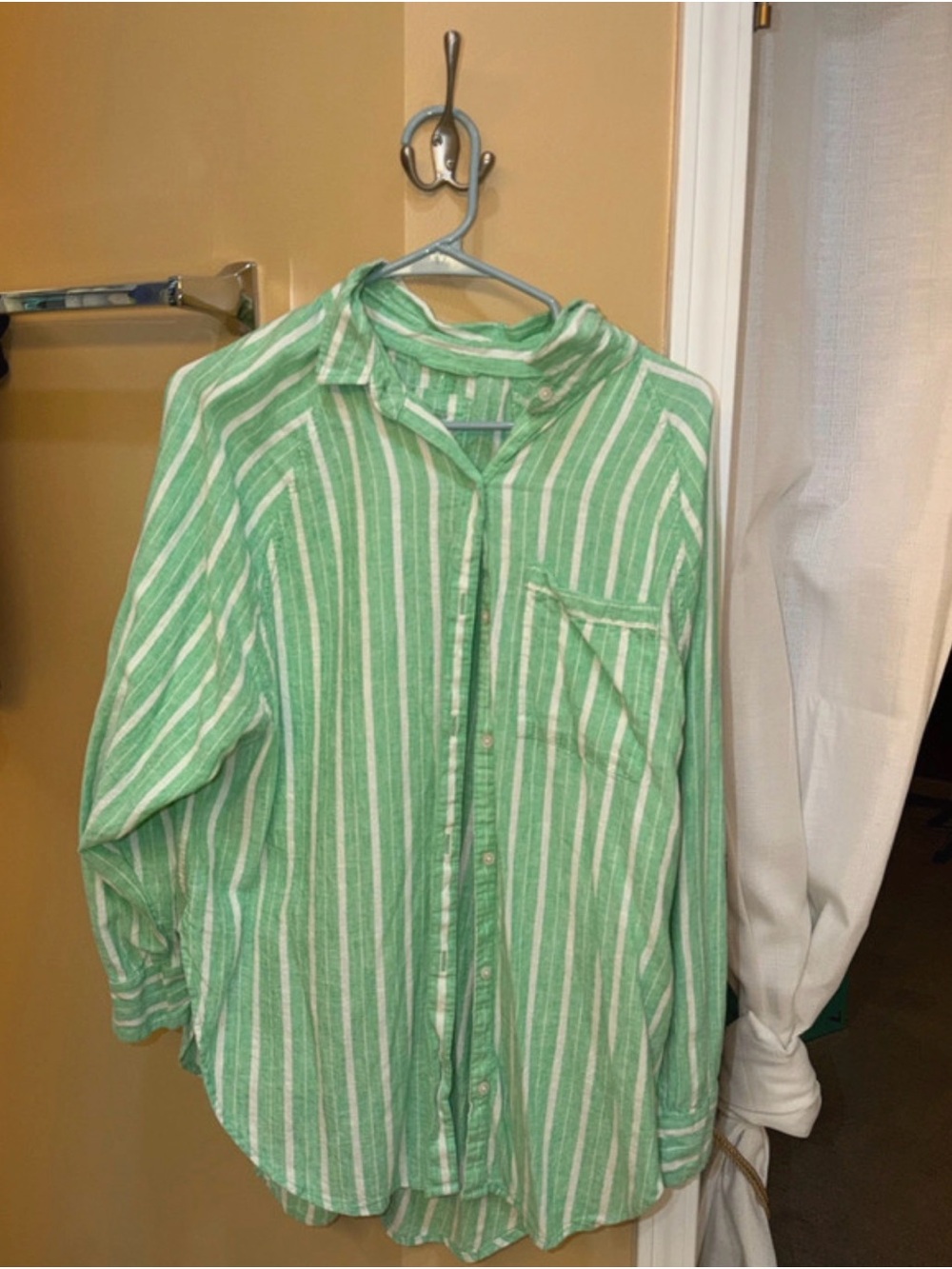 aerie Green and White Vertical Stripe Button-Down Shirt